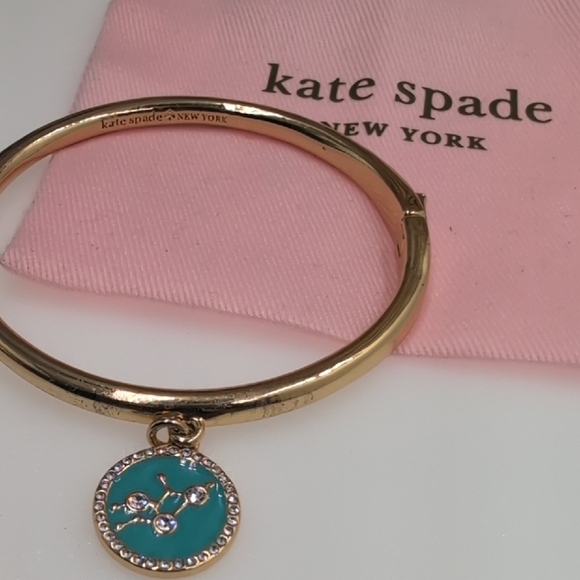 Kate Spade Gold Bangle Turquoise Blue Virgo "She's pretty Major" Horoscope Charm - Picture 1 of 7
